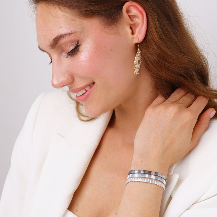 Parure Platine - vue détaillée des perles Miyuki japonaises