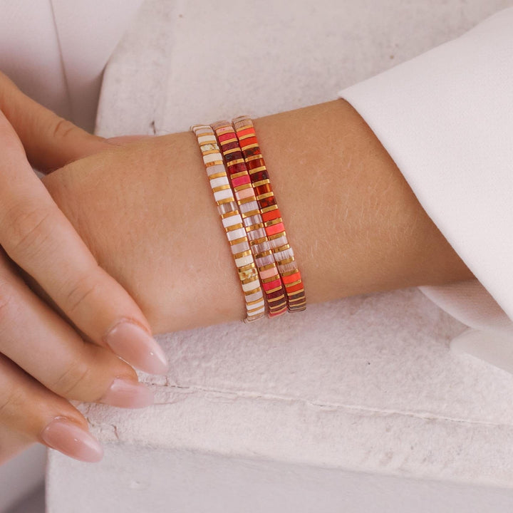 Parure Claret - détail des couleurs et motifs en perles Miyuki Tila